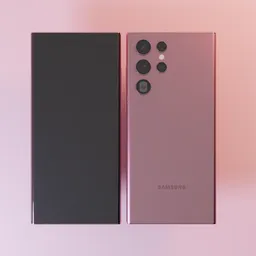 "2022 Samsung Galaxy S22 Ultra in Burgundy Color 3D model for Blender 3D software. This phone model features a sleek design inspired by Mike "Beeple" Winkelmann, with a trendy pink scheme and photo blurring effects. Get a realistic representation of the Samsung Galaxy S22 Ultra for your 3D projects."