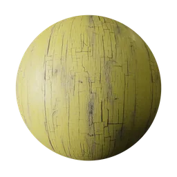 High-resolution PBR texture of cracked yellow paint on wood for realistic aging in 3D models.