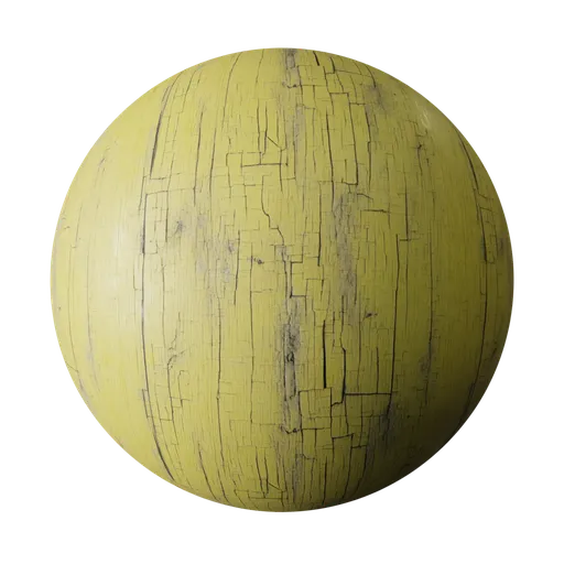 High-resolution PBR texture of cracked yellow paint on wood for realistic aging in 3D models.