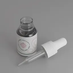 Detailed 3D model of a serum bottle with dropper cap, rendered in Blender, suitable for medical or cosmetic visualizations.