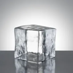 Alt text: "Procedurally generated 3D ice cube model for Blender 3D software. This 3x3 cm ice cube features a customizable shape and shader, with CGcookie tutorial inspiration. Perfect for adding realistic ice cubes to your drink-themed 3D scenes or animations."