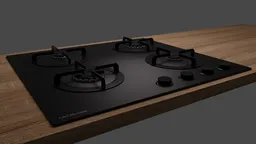 Highly detailed 3D model of modern gas stove top, suitable for Blender kitchen renderings.