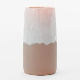 "Blender 3D model of a clay vase with a gray/cream glazed top, partially glazed and partially matte, designed by Hannah Tompkins and rendered in Redshift."