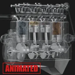 Detailed 4-cylinder engine 3D model with animation, perfect for Blender projects.
