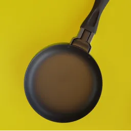 "Get cookin' with this realistic 3D model frying pan - perfect for any kitchen scene. Created with Blender 3D, this high-quality model features a black pan on a vibrant yellow background, ready to sizzle up your next culinary masterpiece. Ideal for those searching for kitchen set models in their 3D design work."
