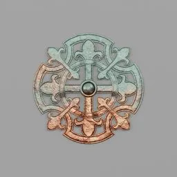 Intricately designed medieval-style 3D copper emblem, optimized for Blender rendering and asset creation.