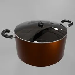 Realistic 3D-rendered cooking pot with lid for Blender, ideal for kitchen scenes, high-quality texturing, rateable model.