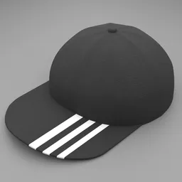 Realistic 3D model of a baseball cap with textured fabric and reflective stripes, compatible with Blender for fashion and accessory design.