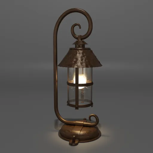 Detailed gas mantle 3D model of a vintage iron lantern for Blender artists.
