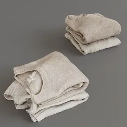 Highly detailed 3D scanned model of two folded beige sweaters for Blender rendering.
