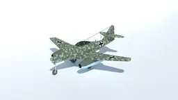 Detailed 3D Blender model of a WWII German fighter jet with camo pattern, optimized for CG visualizations.