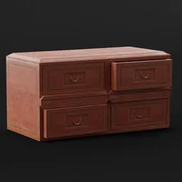 Textured 3D model of a vintage wooden sideboard with intricate detailing for Blender rendering.