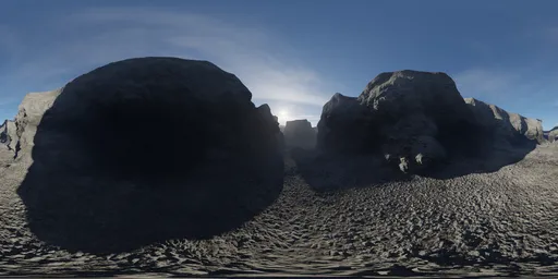Sunlight peaking through canyon peaks in high-quality HDR for 3D scene lighting.