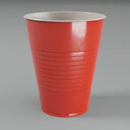 Highly-detailed Blender 3D model showcasing a shiny red plastic party cup suitable for beverages.