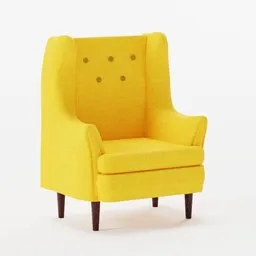 Yellow high-back 3D armchair model with button details, optimized for Blender rendering.