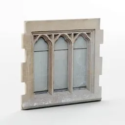 Low-poly 3D stone church window model with PBR textures, optimized for Blender.