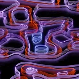 Dynamic holographic loops in a 3D abstract futuristic Blender scene for creative professionals.