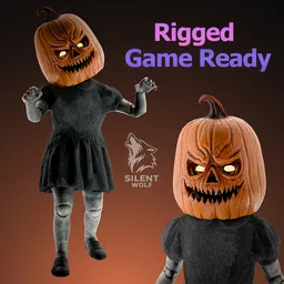 Scary pumpkin girl-Rigged-Animated