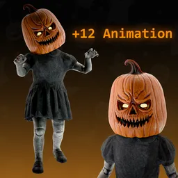 Scary pumpkin girl-Rigged-Animated