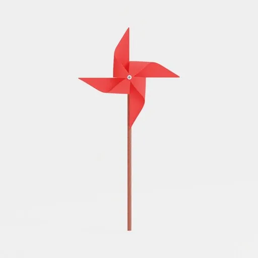 3D Blender model of a red pinwheel with a simple design for motion graphics on a plain background.
