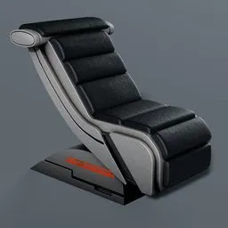 Detailed 3D rendering of a futuristic armchair with procedural textures, inspired by Mass Effect, compatible with Blender.