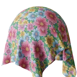 Mix of pastel-colored flowers on a 4K PBR floral fabric texture for 3D rendering in Blender and other software.