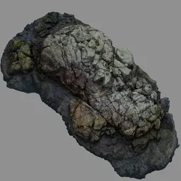 Highly detailed 3D model of a rugged, moss-covered rocky island for oceanic scenes, compatible with Blender.