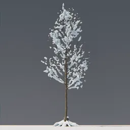 Detailed 3D model of a snow-covered tree with visible roots suitable for Blender renderings.