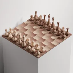 3D-rendered modern chess set with unique wobbling design, for Blender artists seeking dynamic and interactive 3D assets.