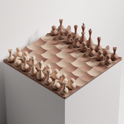 "Discover the Wobble Chess Set: a modern twist on a classic game. Featuring wooden board and quivering pieces, this innovative product concept is a perfect living room showpiece. Created using Blender 3D software, this 3D model is sure to make a statement in any search for chess sets."