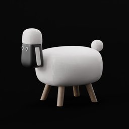 Detailed 3D rendering of a stylized sheep stool on a black background, compatible with Blender.