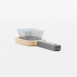 Realistic 3D hair brush model with detailed bristles and textured handle designed using Blender software.