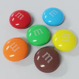 Realistic 3D model of multicolored candy pieces with automatic color variation, compatible with Blender.