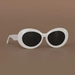 High-quality 3D rendering of white oval-lensed retro sunglasses, ideal for Blender modeling projects.