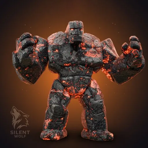 Lava Golem Warrior Rigged Animated