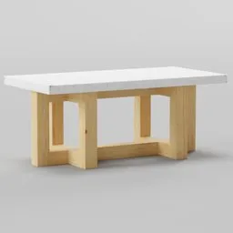 3D rendered minimalist concrete top coffee table with natural wooden legs for Blender modeling.