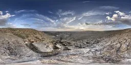 Panoramic view of rugged terrain and vibrant sunset for 3D scene lighting.