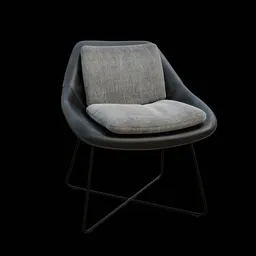 Detailed Blender 3D model showcase of a modern charcoal occasional chair with gray cushioning on a sleek frame.