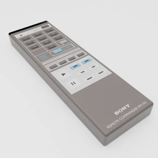 Detailed 3D model of a vintage remote control for a CD player, with a realistic design and texture, compatible with Blender.