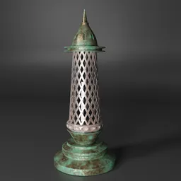 Detailed 3D model of a vintage lantern with intricate textures, ideal for Blender rendering and artistic projects.