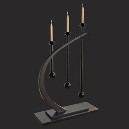 "Decorative iron stand with three candles - BlenderKit 3D model in the table lamps category. Simplified realism style with solidworks, balanced lighting, and elegant proportions."