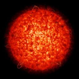 "Procedural Sun 3D model with swirling energy flows and realistic red texture for Blender 3D. Perfect for creating stunning planet and space scenes. Includes adjustable material settings and simple G-nodes for rings."