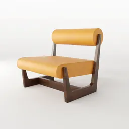 "Yellow Tango leather chair with wooden frame, Blender 3D model for furniture design."
