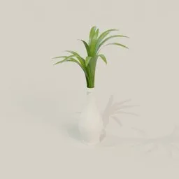 Realistic 3D model of a green plant in a white textured vase for Blender rendering.