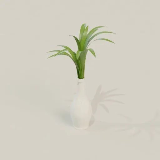 Realistic 3D model of a green plant in a white textured vase for Blender rendering.