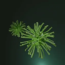 Detailed 3D virus model with dynamic motion, ideal for science visualizations, created with Blender Eevee.