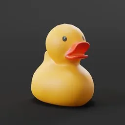 "Yellow rubber duck toy 3D model for Blender 3D. Features a detailed texture of water, red beak, and black eyes. Created by Plat251."