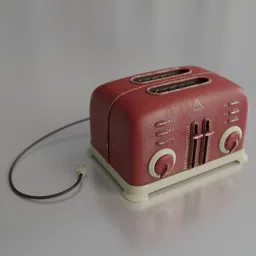 Detailed 3D model of a vintage red toaster with realistic textures, ideal for Blender rendering projects.