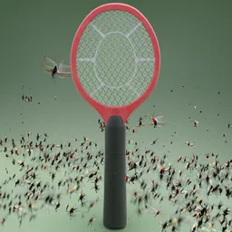 Realistic Red and Black Electric Fly Swatter 3D Model
