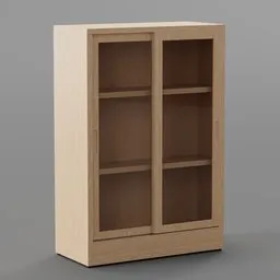 Detailed 3D model of an oak veneer cabinet with glass doors for Blender rendering and visualization.